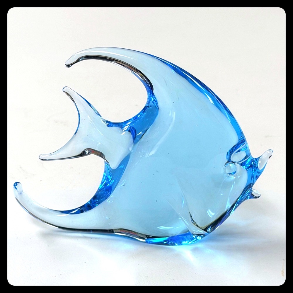 V. Nason & C. Murano Italy Art Glass Fish Figurine Blue Hand Blown MCM VTG 4"x5"